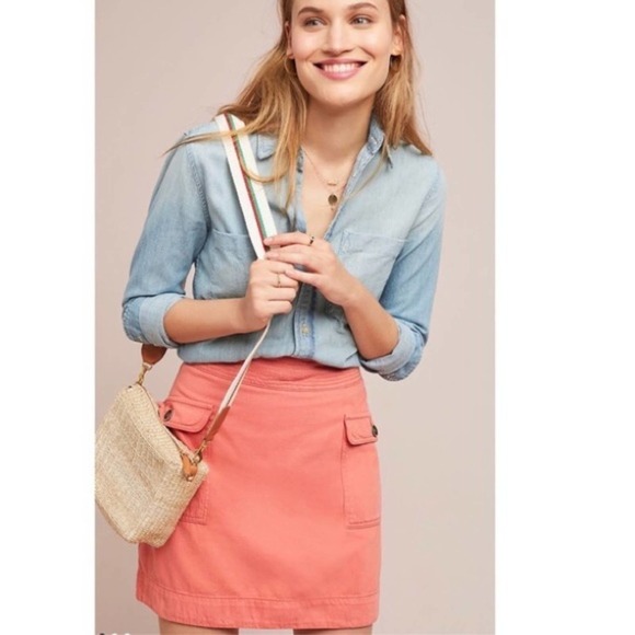 Anthropologie Dresses & Skirts - Anthropologie Coral Linen Blend Utility Skirt 0